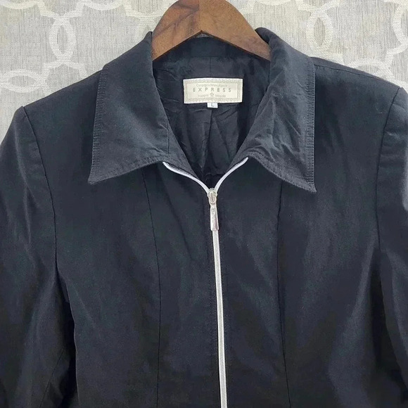 Express Made In France Stretched Black Full Zip Women's Blazer L - Picture 3 of 10